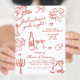 Invitación Fiesta de la noche de Chicas de Red Galentine