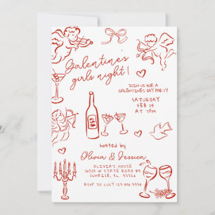 Invitación Fiesta de la noche de Chicas de Red Galentine