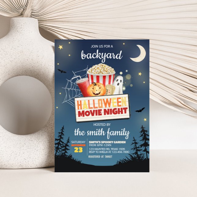 Invitación Fiesta de la noche de la película Scary Backyard H (Scary Backyard Halloween Horror Movie Night Party Invitation)