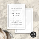Invitación Fiesta de la noche del Boda de borde de la línea b<br><div class="desc">Fiesta nocturno simple de Bodas de borde negro y blanco. Totalmente personalizable. Disponible digitalmente e impreso. Fácil de personalizar el texto a sus detalles y cambiar los colores de la tipografía y el fondo de cada lado si desea que se le cambie a cualquiera o a su elección a través...</div>