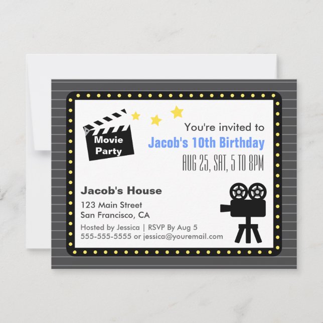 Invitación Fiesta de la noche del cine, fiesta de cumpleaños (Anverso)