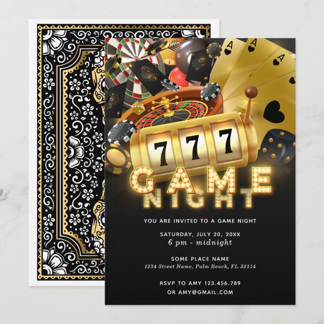 Invitación Fiesta de la noche del juego Oro negro (Anverso / Reverso)