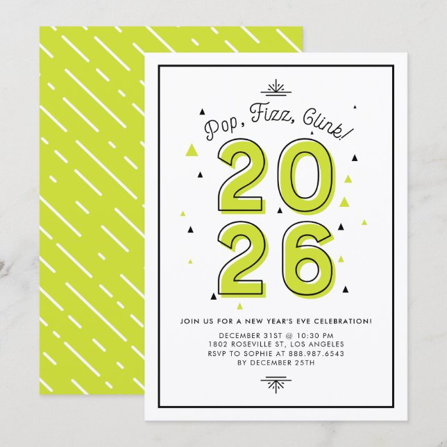 Invitación Fiesta de la Nochevieja 2022 de la tipografía verd (Anverso / Reverso)