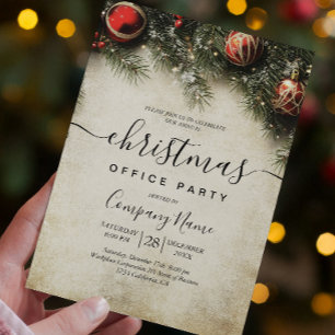 Invitación Fiesta de la oficina navideña de árbol y ornamento