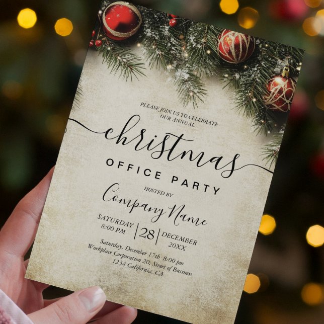 Invitación Fiesta de la oficina navideña de árbol y ornamento (Subido por el creador)