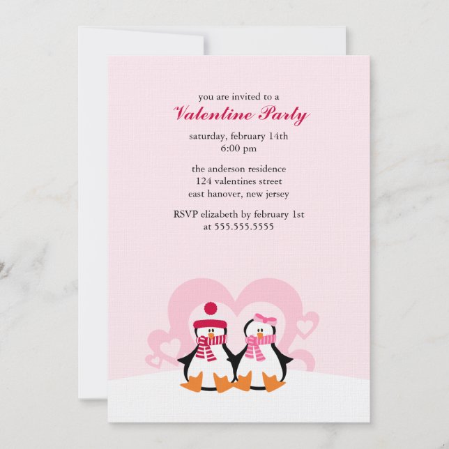 Invitación Fiesta de la pareja de pingüinos encantadores (Anverso)