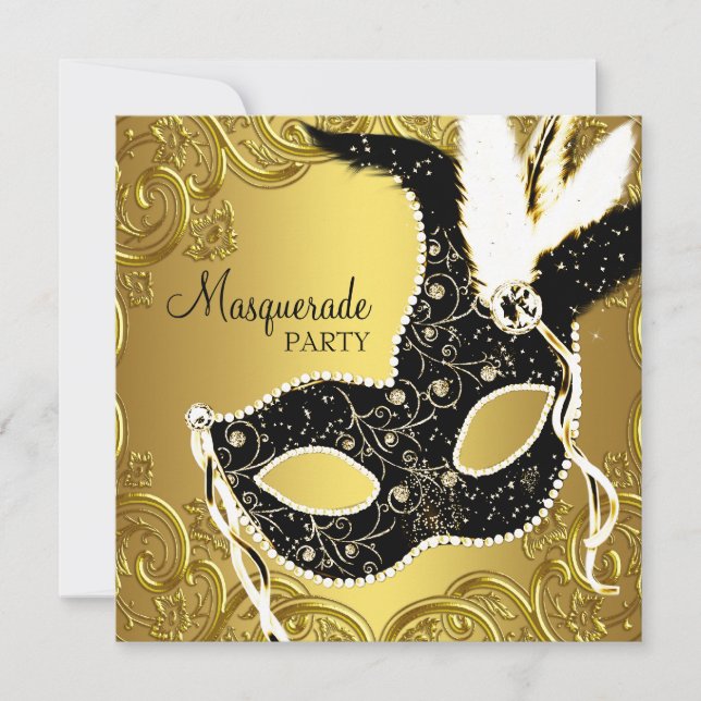 Invitación Fiesta de la pelota de máscaras de oro negro (Anverso)