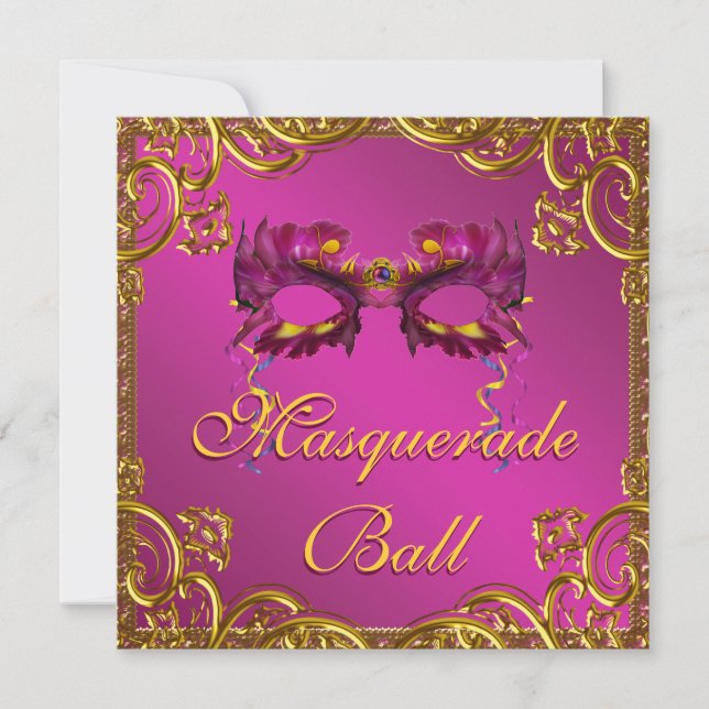 Invitación Fiesta de la pelota de máscaras rosadas calientes  (Anverso)