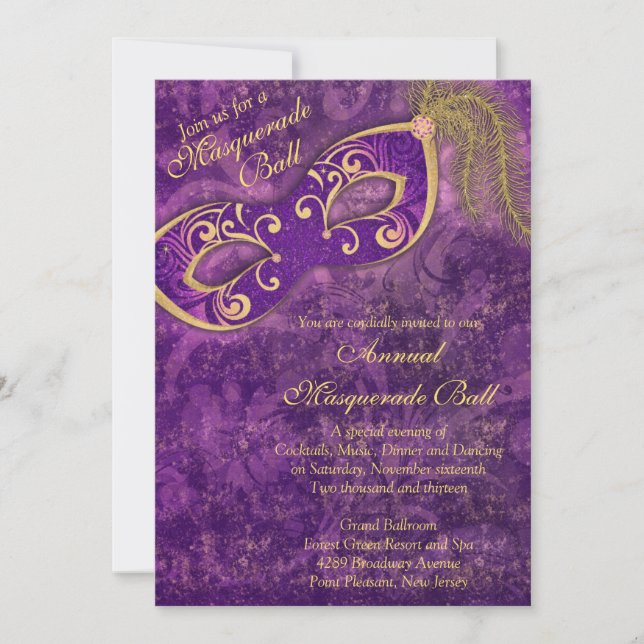 Invitación Fiesta de la pelota de oro morado Mardi Gras (Anverso)