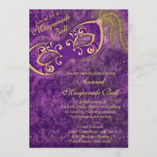 Invitación Fiesta de la pelota de oro morado Mardi Gras