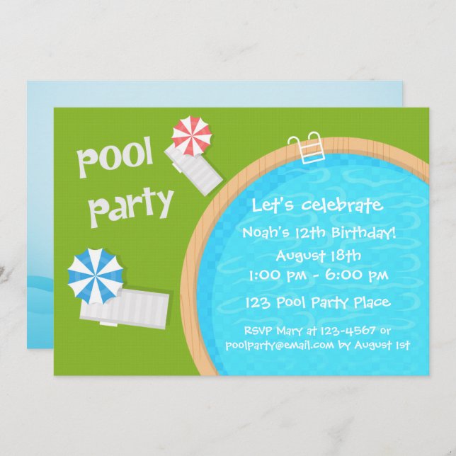 Invitación Fiesta De La Piscina (Anverso / Reverso)