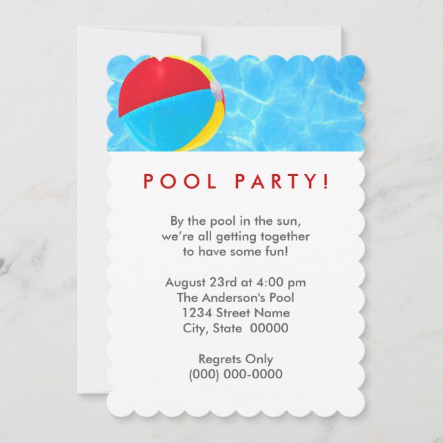 Invitación Fiesta de la piscina Beach Ball (Anverso)