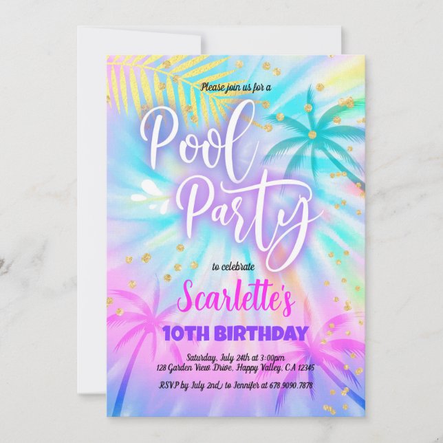 Invitación Fiesta de la piscina chica Cumpleaños Pastel Tie D (Anverso)