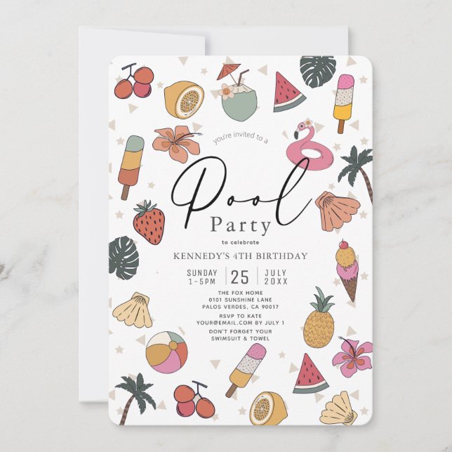 Invitación Fiesta de la piscina Chica de natación de verano C (Anverso)