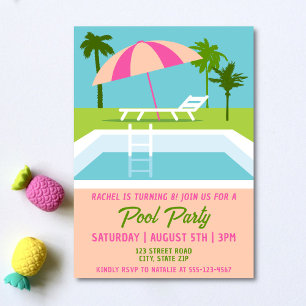 Invitación Fiesta de la piscina Chicas de la piscina tropical