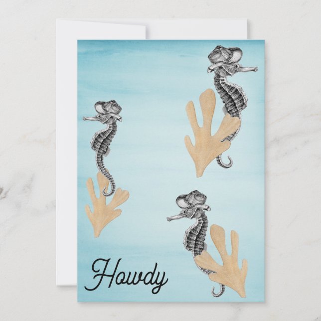 Invitación Fiesta de la piscina Cowboy Seahorse (Anverso)