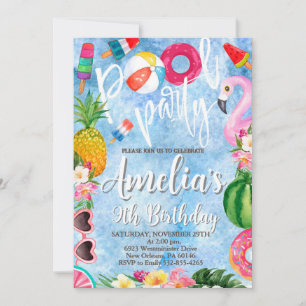 Invitación Fiesta de la piscina Cumpleaños, Fiesta de natació