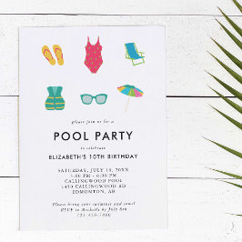 Invitación Fiesta de la piscina Cumpleaños Mínimo Simple Cuta
