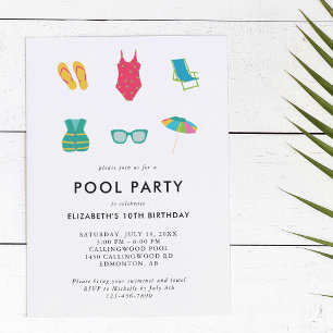Invitación Fiesta de la piscina Cumpleaños Mínimo Simple Cuta