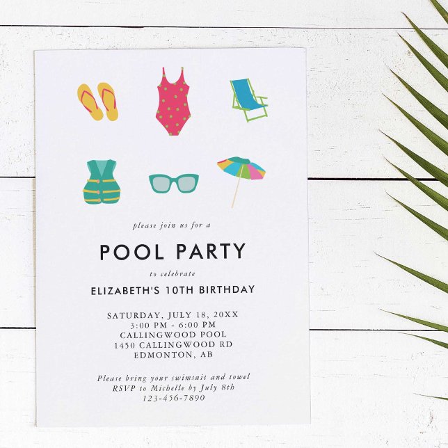 Invitación Fiesta de la piscina Cumpleaños Mínimo Simple Cuta (Subido por el creador)