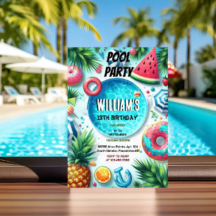 Invitación fiesta de la piscina de agua dulce azul Guay 13 cu