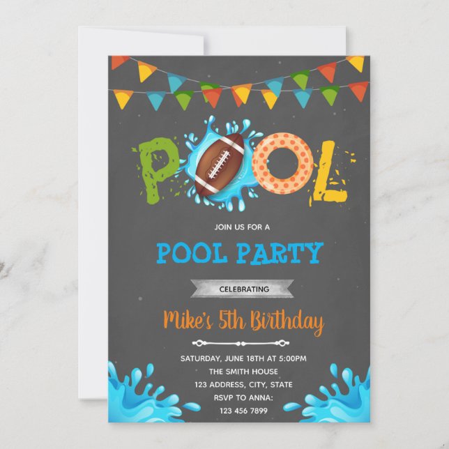 Invitación Fiesta de la piscina de baloncesto (Anverso)