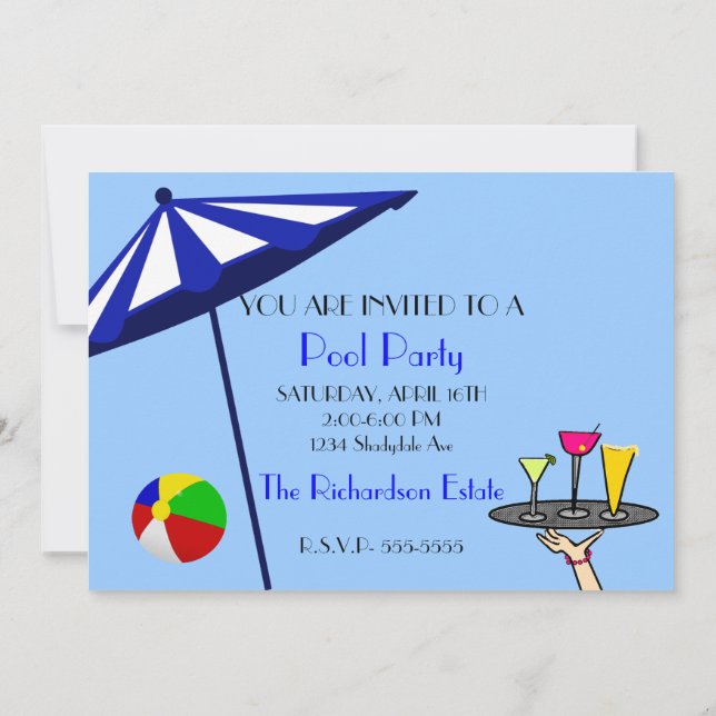 Invitación Fiesta de la piscina de Beach Balls (Reverso)