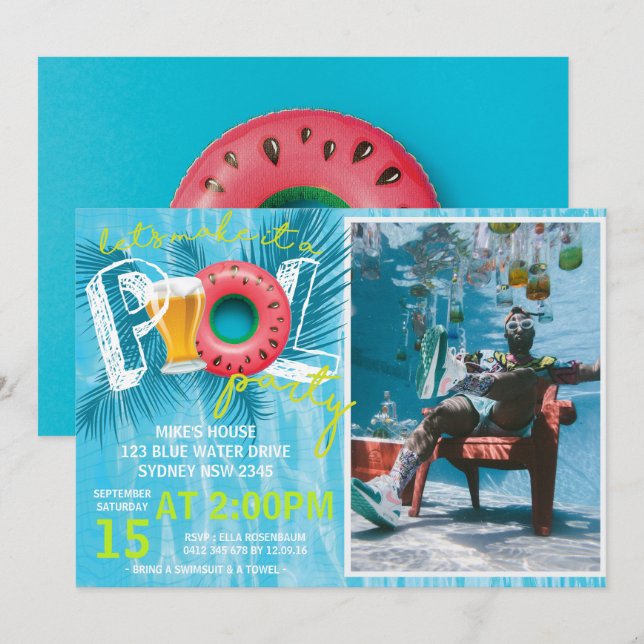 Invitación Fiesta de la piscina de cerveza de verano Foto Cum (Anverso / Reverso)