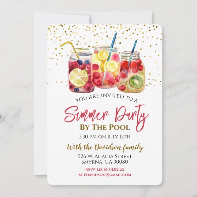 Invitación Fiesta de la piscina de cócteles de frutas de vera (Anverso)