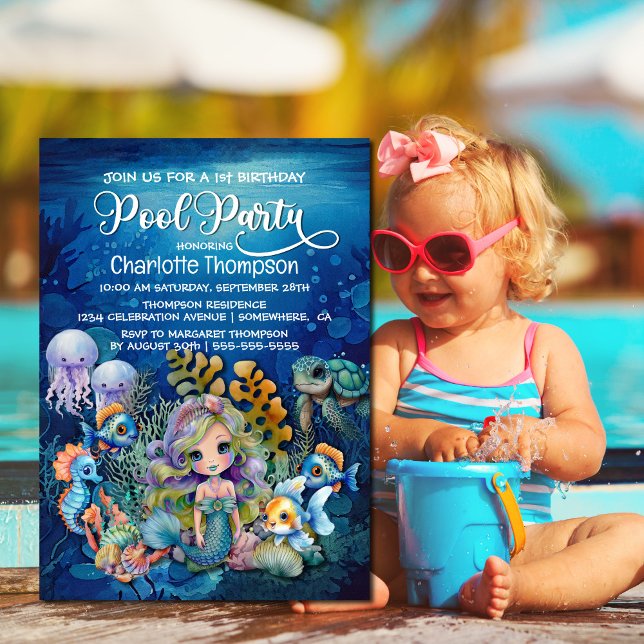 Invitación Fiesta de la piscina de cumpleaños 1 Sirena (Subido por el creador)