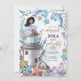 Invitación Fiesta de la piscina de cumpleaños azul rosado de 