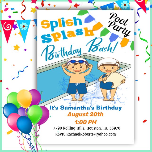 Invitación Fiesta de la piscina de cumpleaños con porquería d (Subido por el creador)