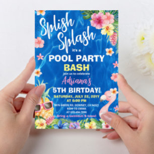 Invitación Fiesta de la piscina de cumpleaños de Hawái Luau P