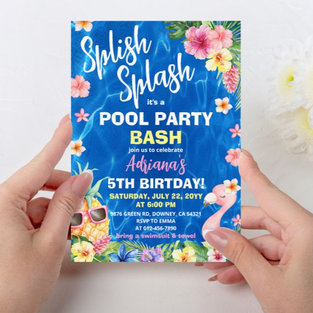 Invitación Fiesta de la piscina de cumpleaños de Hawái Luau P (Subido por el creador)