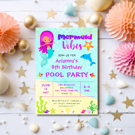Invitación Fiesta de la piscina de cumpleaños de la Sirena Cu