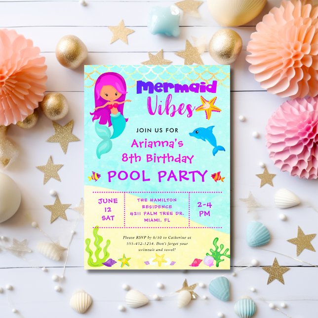 Invitación Fiesta de la piscina de cumpleaños de la Sirena Cu (Subido por el creador)