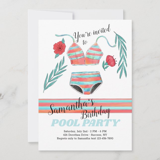 Invitación Fiesta de la piscina de cumpleaños de Summer Vibes (Anverso)