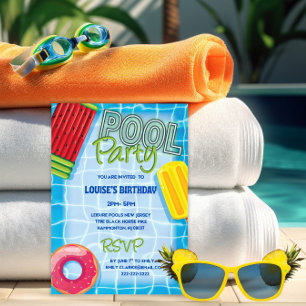 Invitación Fiesta de la piscina de cumpleaños de verano