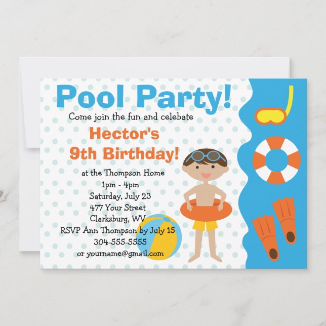 Invitación Fiesta de la piscina de cumpleaños del Personaliza (Anverso)