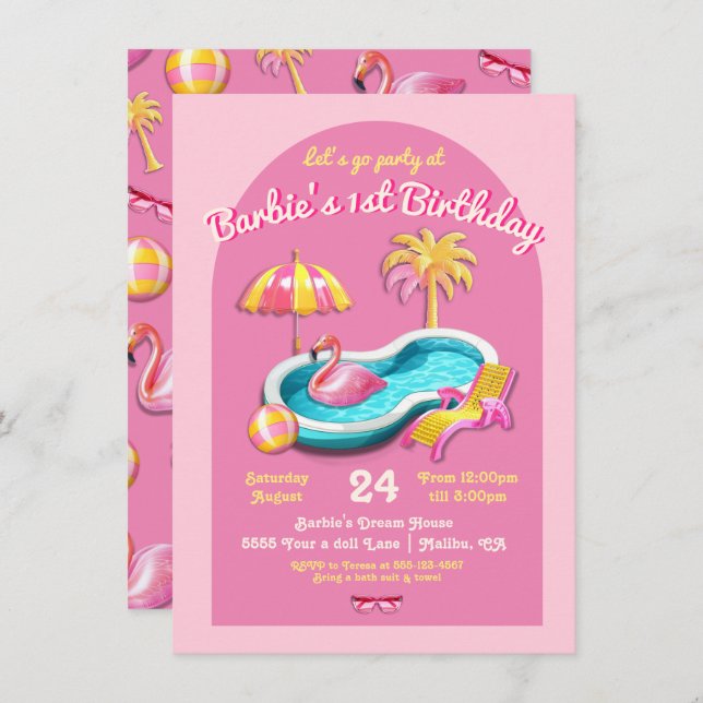 Invitación Fiesta de la piscina de cumpleaños Malibu Beach Do (Anverso / Reverso)
