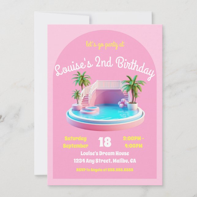 Invitación Fiesta de la piscina de cumpleaños Malibu Beach Do (Anverso)