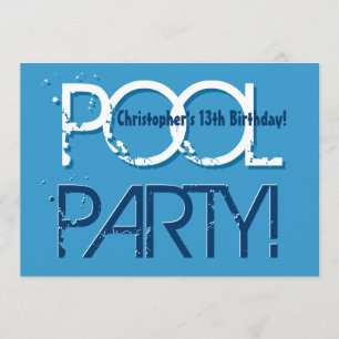 Invitación Fiesta de la piscina de cumpleaños número 13, azul