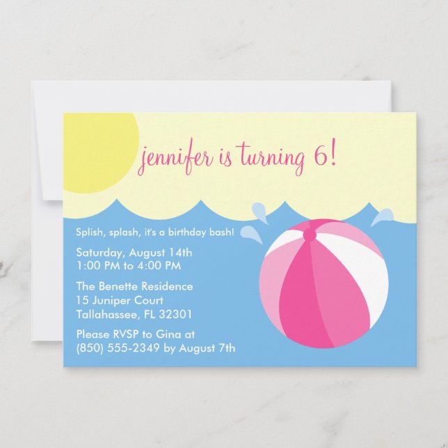 Invitación Fiesta de la piscina de cumpleaños Princesa Rosa S (Anverso)
