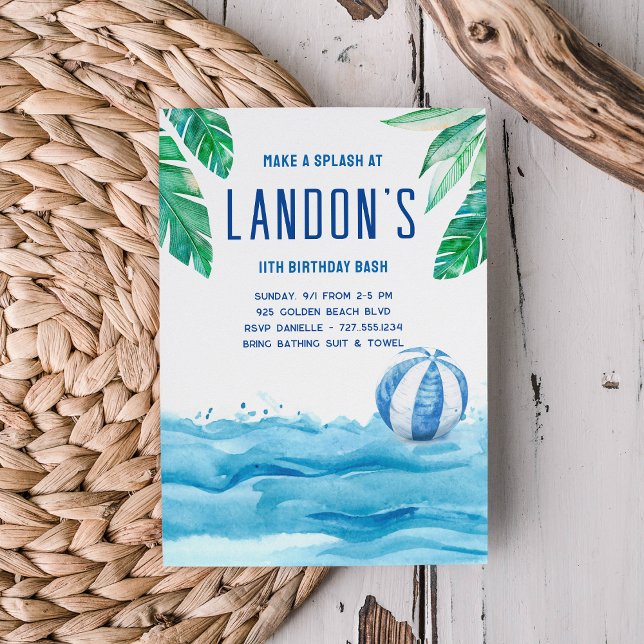Invitación Fiesta de la piscina de cumpleaños tropical (Subido por el creador)