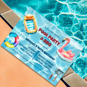Invitación Fiesta de la piscina de cumpleaños y barbacoa