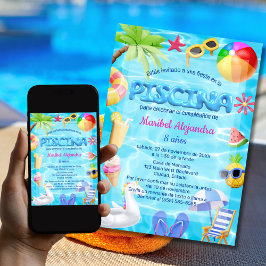 Invitación Fiesta de la Piscina de Diversión Española Cumplea
