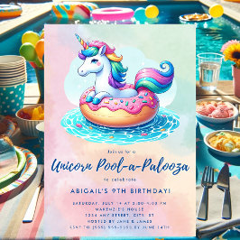 Invitación Fiesta de la piscina de Donut Rainbow Unicorn