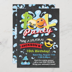 Invitación Fiesta de la piscina de emojis Cumpleaños
