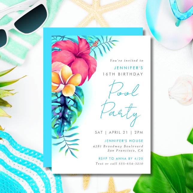 Invitación Fiesta de la piscina de flores de la isla tropical (Subido por el creador)