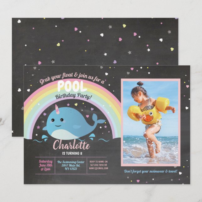 Invitación Fiesta de la piscina de fotos de Narwhale Flota de (Anverso / Reverso)